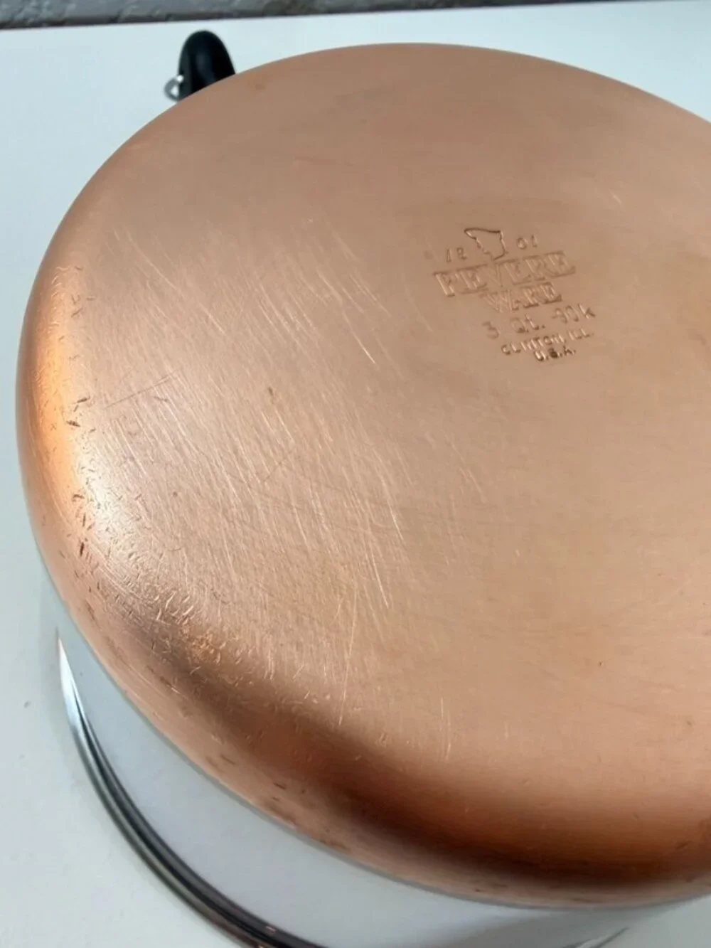 VTG Revere Ware 3 QT-90k Saucepan Copper Bottom Stainless Steel 1801 USA w/ Lid